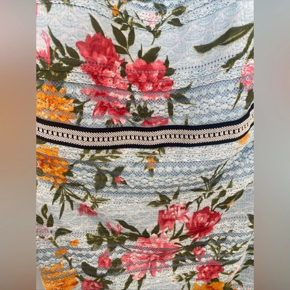 Guess Blue Lace Floral Mini Bodycon Dress Keyhole Back Sleeveles Lattice Size 14 - Picture 6 of 12